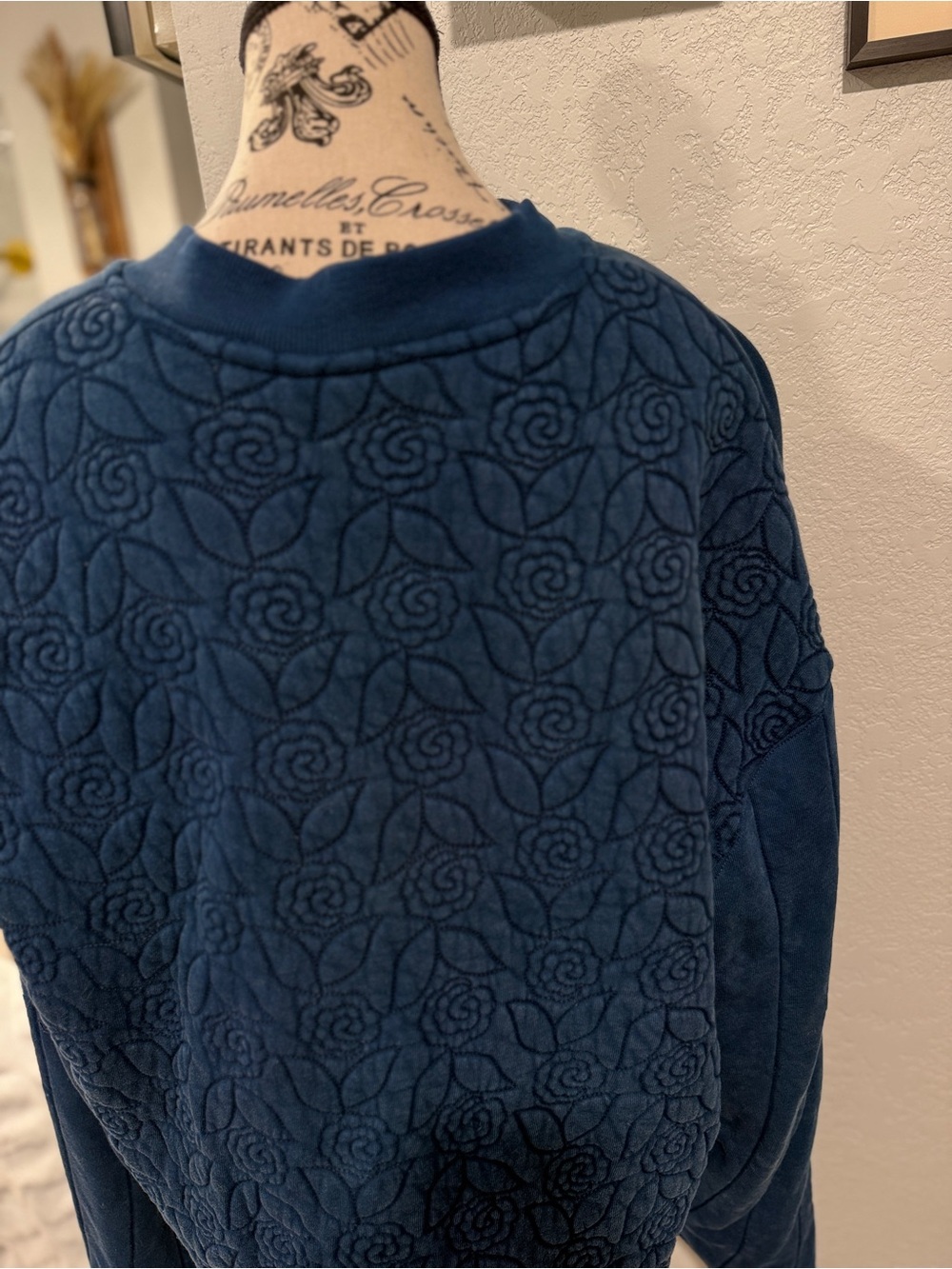 Free People Rose Front Zip Jacket Indigo Blue Floral Quilted Cotton Size L NWOT - Picture 9 of 15